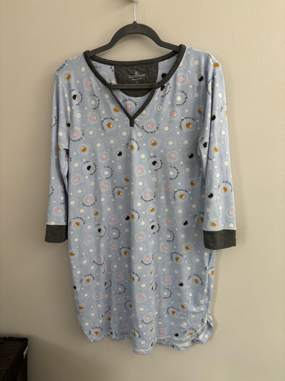 Cuddl Duds Sleep Shirt Dress Blue Star Print Size S